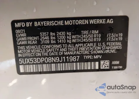 2022 BMW X3 xDrive30I from USA, damaged, VIN 5UX53DP08N9J11987